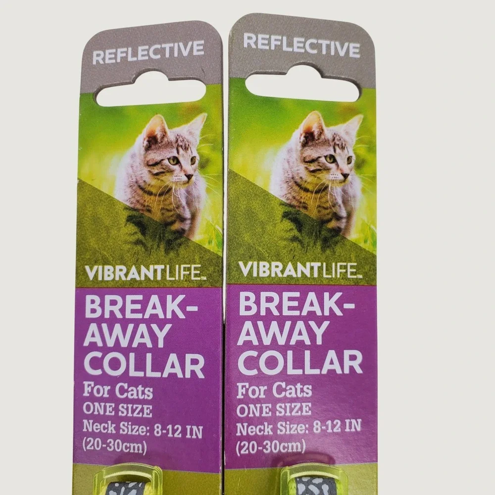 Vibrant Life Breakaway Cat Collar 2 Pk‎ Reflective Neon Yellow 8-12in Adjustable